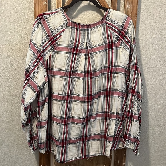 True Craft 3X 100% Cotton Faux Wrap Top W X Detail Top Balloon Sleeve Hi Low - Picture 8 of 8